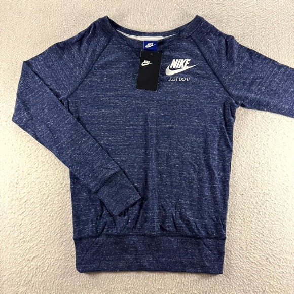Nike Sweatshirt Womens XS Heather Blue Just Do It Logo Athletic Gym Training - Picture 1 of 10